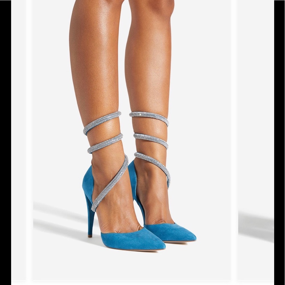 Nib pretty blue wrap around sparkle heels 5” H Sz 10